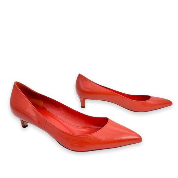 GUCCI Orange Red Oxidation Leather Gloria Kitten Heel Pumps Size 38.5 US 8.5 - Picture 6 of 15